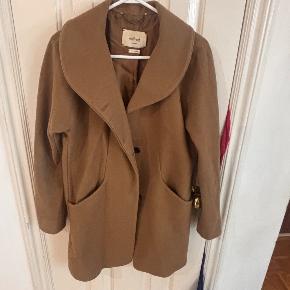 Tan Wilfred Pea coat - roundish lapel Italian wool